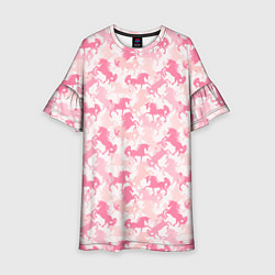 Платье клеш для девочки Розовые Единороги, цвет: 3D-принт