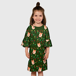 Платье клеш для девочки НОВОГОДНИЙ ОЛЕНЬ GREEN, цвет: 3D-принт — фото 2