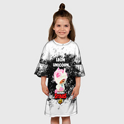 Платье клеш для девочки BRAWL STARS LEON UNICORN РОЗОВЫЙ, цвет: 3D-принт — фото 2