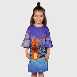 Платье клеш для девочки Забавный тигр 2022 Новый год, цвет: 3D-принт — фото 2