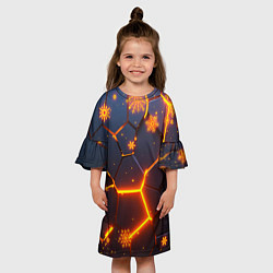 Платье клеш для девочки НОВОГОДНИЕ ОГНЕННЫЕ 3D ПЛИТЫ FIRE NEON HEXAGON, цвет: 3D-принт — фото 2