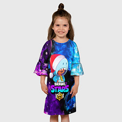 Платье клеш для девочки LEON SHARK НОВОГОДНИЙ BRAWL STARS НЕОНОВЫЙ ОГОНЬ, цвет: 3D-принт — фото 2