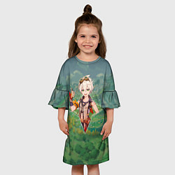 Платье клеш для девочки Беннетт Bennett в примогеме, Genshin Impact Геншин, цвет: 3D-принт — фото 2