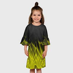 Платье клеш для девочки Коллекция Rays Лучи Желтый и черный Абстракция 662, цвет: 3D-принт — фото 2