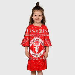 Платье клеш для девочки FC Manchester United: Новогодний узор, цвет: 3D-принт — фото 2