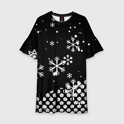 Платье клеш для девочки Чёрный клевер снежинки, цвет: 3D-принт