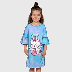Платье клеш для девочки Маленький единорог с сердцем, цвет: 3D-принт — фото 2