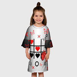 Платье клеш для девочки Крестики нолики сердцами, цвет: 3D-принт — фото 2