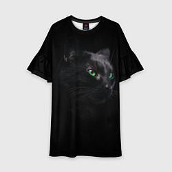 Платье клеш для девочки Черна кошка с изумрудными глазами, цвет: 3D-принт