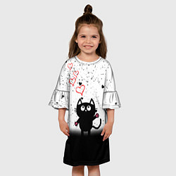 Платье клеш для девочки Котик в тумане Сердечки, цвет: 3D-принт — фото 2