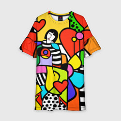 Платье клеш для девочки Romero Britto - valentines day, цвет: 3D-принт