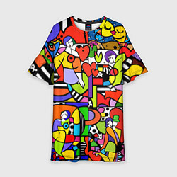 Платье клеш для девочки Romero Britto - love collage, цвет: 3D-принт