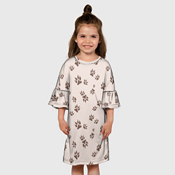 Платье клеш для девочки Бежевый паттерн лапки, цвет: 3D-принт — фото 2