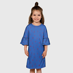 Платье клеш для девочки Зимние виды спорта на синем фоне, цвет: 3D-принт — фото 2