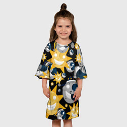 Платье клеш для девочки Солнце и Луна из FNAF Security Breach Паттерн, цвет: 3D-принт — фото 2