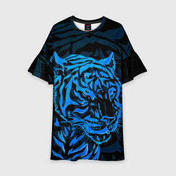 Платье клеш для девочки Голубой тигр Blue, цвет: 3D-принт