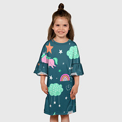 Платье клеш для девочки Летающий единорог, цвет: 3D-принт — фото 2