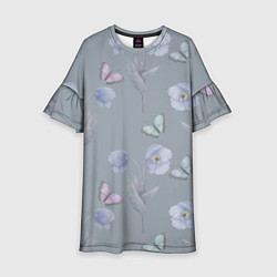 Платье клеш для девочки Бабочки и цветы голубого мака, цвет: 3D-принт