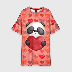 Платье клеш для девочки Панда с сердечком день влюбленных, цвет: 3D-принт