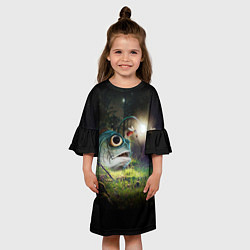 Платье клеш для девочки Рыба в лесу, цвет: 3D-принт — фото 2