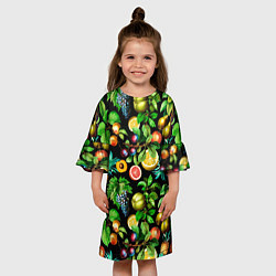 Платье клеш для девочки Сочные фрукты - персик, груша, слива, ананас, цвет: 3D-принт — фото 2