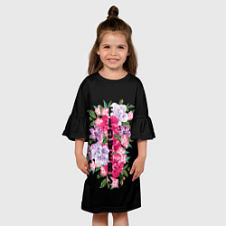 Платье клеш для девочки Букет цветов, цвет: 3D-принт — фото 2