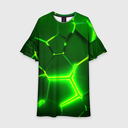 Детское платье 3D ПЛИТЫ НЕОН NEON GREEN HEXAGON РАЗЛОМ