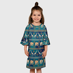 Платье клеш для девочки Жирафы и слоны, цвет: 3D-принт — фото 2