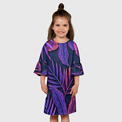 Платье клеш для девочки Neon Tropical plants pattern, цвет: 3D-принт — фото 2