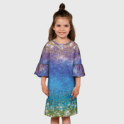 Платье клеш для девочки Градиент акварельный с золотым сияющим глиттером Б, цвет: 3D-принт — фото 2