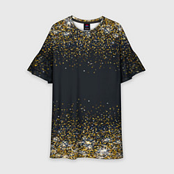 Платье клеш для девочки Золотые блестки на темном фоне Сияющий глиттер, бл, цвет: 3D-принт