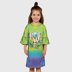 Платье клеш для девочки Лиса фенек среди цветов, цвет: 3D-принт — фото 2