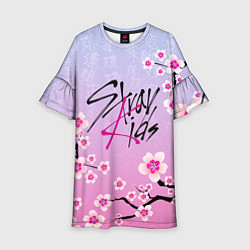 Платье клеш для девочки Stray Kids цветы сакуры, цвет: 3D-принт