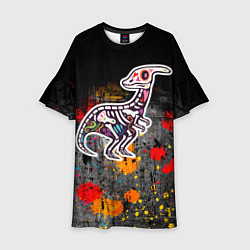 Платье клеш для девочки Цветной скелет динозавра, цвет: 3D-принт