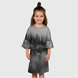Платье клеш для девочки Туманный лес - природа, цвет: 3D-принт — фото 2