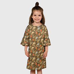 Платье клеш для девочки Гвоздики, золотой лавр, ленточки, цвет: 3D-принт — фото 2