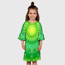 Платье клеш для девочки Желто-зеленая мандала, цвет: 3D-принт — фото 2