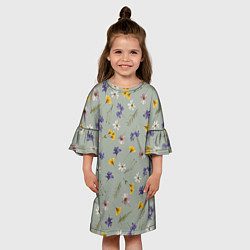 Платье клеш для девочки Простой цветочный принт на зеленом фоне, цвет: 3D-принт — фото 2