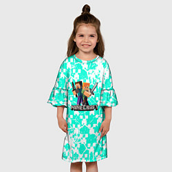 Платье клеш для девочки Minecraft бирюзовый фон, цвет: 3D-принт — фото 2