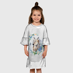Платье клеш для девочки Волк в венке, цвет: 3D-принт — фото 2