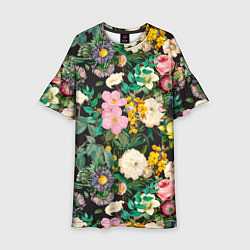 Платье клеш для девочки Паттерн из летних цветов Summer Flowers Pattern, цвет: 3D-принт