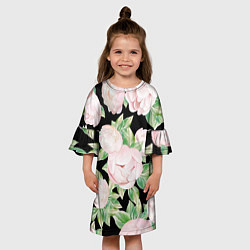 Платье клеш для девочки Цветы Нарисованные Пионы, цвет: 3D-принт — фото 2