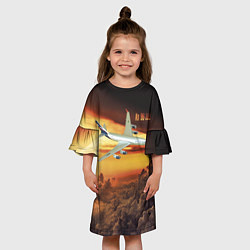 Платье клеш для девочки Гражданский самолет Ил 96-300, цвет: 3D-принт — фото 2