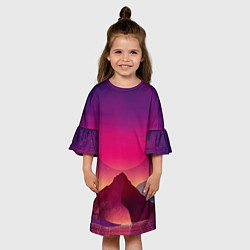 Платье клеш для девочки Горы Космос Neon Психоделика, цвет: 3D-принт — фото 2