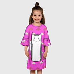 Платье клеш для девочки Длинный белый кот, цвет: 3D-принт — фото 2