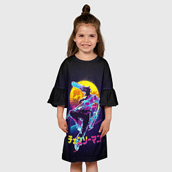 Платье клеш для девочки CHAINSAW MAN on the background of the moon, цвет: 3D-принт — фото 2
