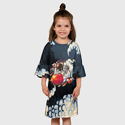 Платье клеш для девочки Космический корабль в облаках, цвет: 3D-принт — фото 2