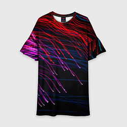 Платье клеш для девочки Цветные неоновые линии на чёрном фоне Colored neon, цвет: 3D-принт