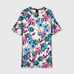 Платье клеш для девочки Цветы Летние Фиолетовые Рудбеки, цвет: 3D-принт