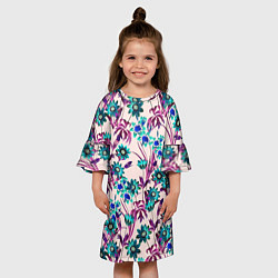 Платье клеш для девочки Цветы Летние Фиолетовые Рудбеки, цвет: 3D-принт — фото 2